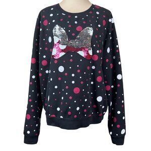 Disney Parks Black Pink Flip Sequin Minnie Bow Sweatshirt Size XXL